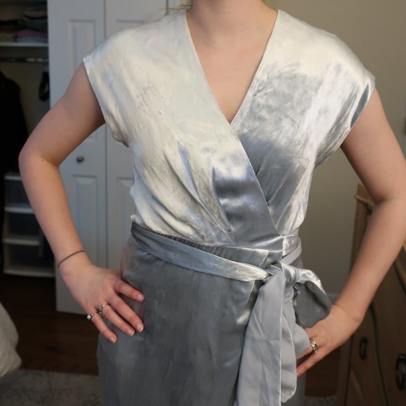 NWT J. Crew Silver Velvet Wrap Dress - Picture 4 of 13